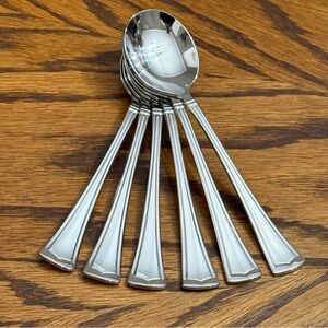 Lenox Fonthill Stainless 6 Round Soup Spoons 7 1/4” Flatware 18/10 NEW